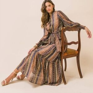 Flying Tomato Multicolor Long Sleeve Midi Dress